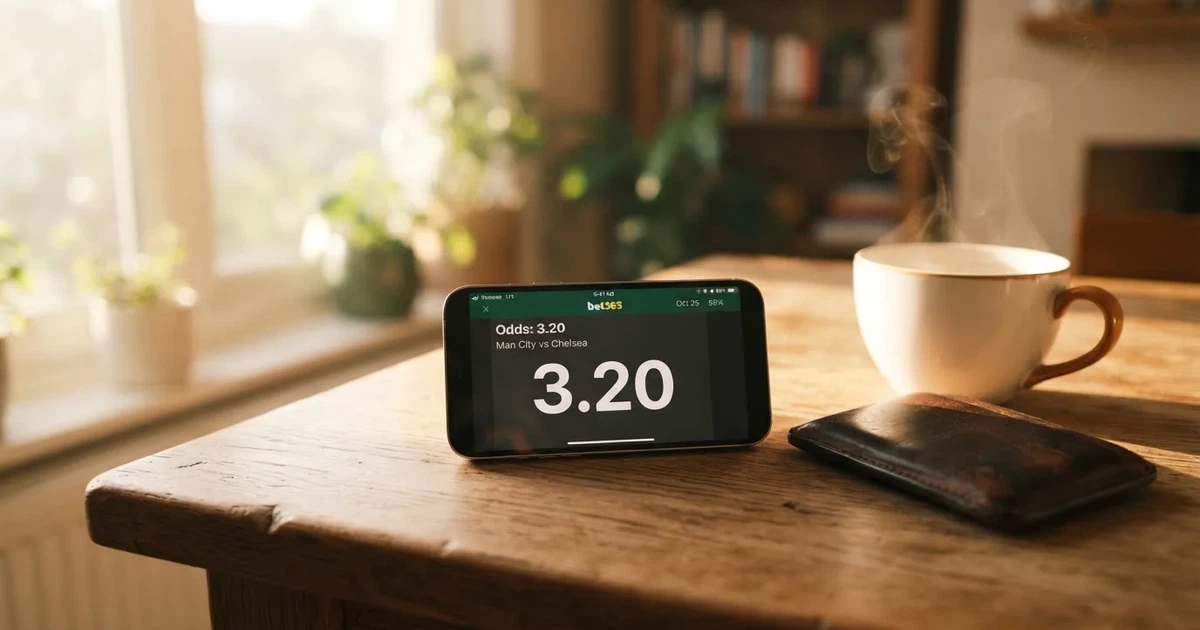 A smartphone on a wooden table beside a wallet and a coffee cup