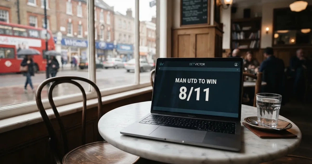 A laptop on a café table by a window onto the street