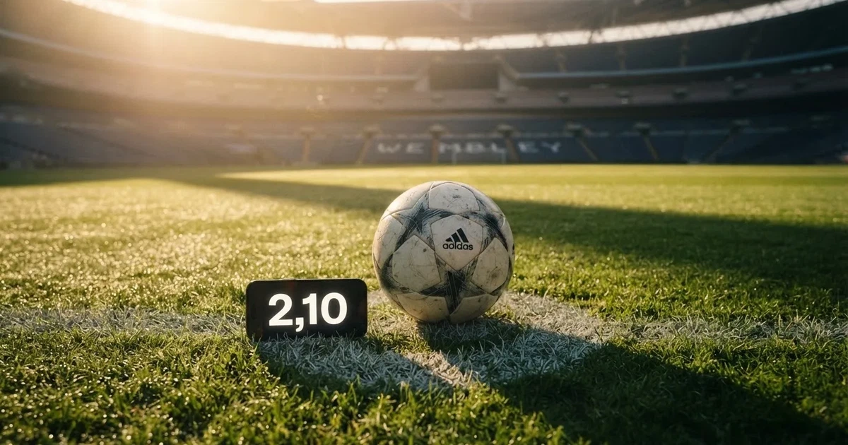 A ball on the centre spot of a grass pitch in morning light