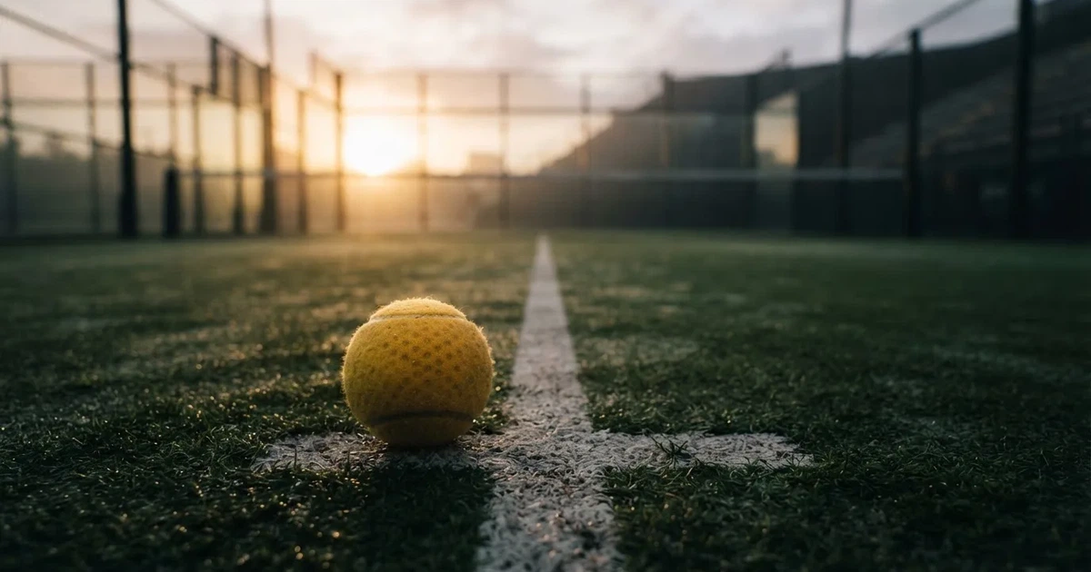 A ball on the centre spot of a grass pitch in morning light