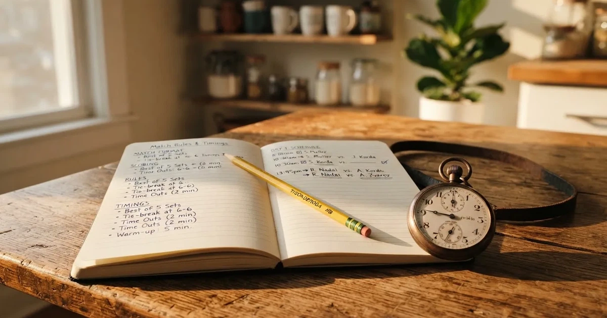 An open notebook with a pencil and a stopwatch on a wooden table